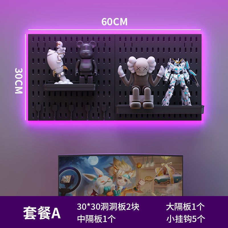 Perforated Board Storage Rack Computer Gaming Room Punch-Free Wall Hanging Board Hook Internet Celebrity Decorative Storage Perforated Board - Image 1